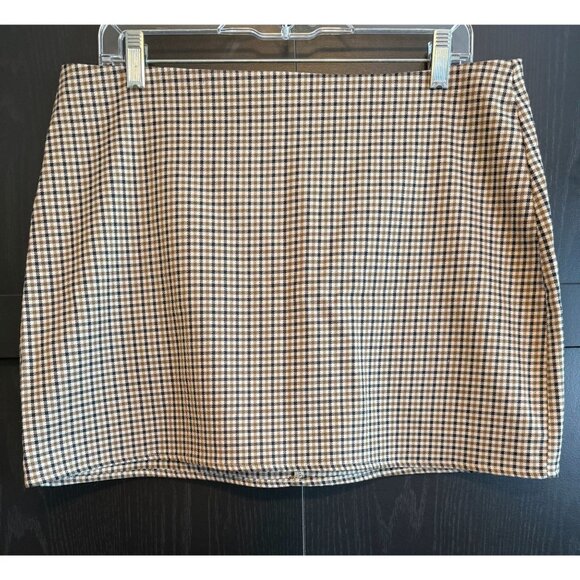 Reformation Women's Wool Blend Brown Check Mini Skirt Size 10 Preppy Academic - Picture 1 of 8